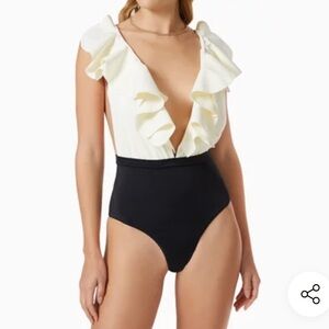 PUNTAMAR Eoni One-piece Swimsuit White and black ruffle NWT Columbia